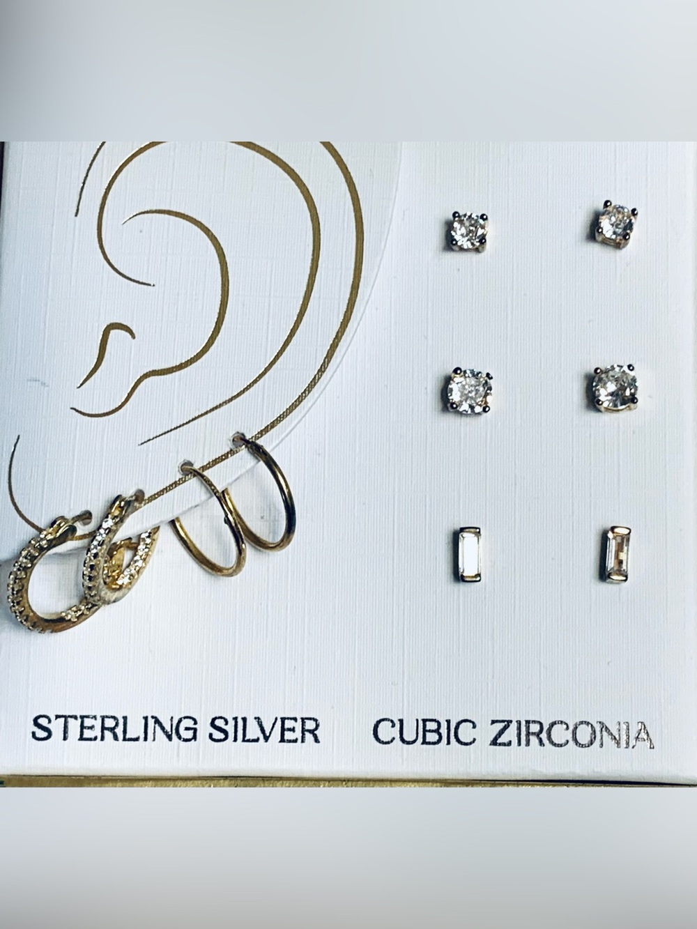 NEW 925 Sterling silver 5 set Stud Earrings and hoops cubic zirconia gift box
